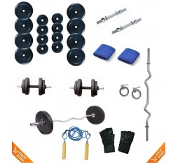 20 Kg Body Maxx Home Gym Package With 3 Ft Curl Bar + Gloves + Rope + Bands + 2 Rods + Locks